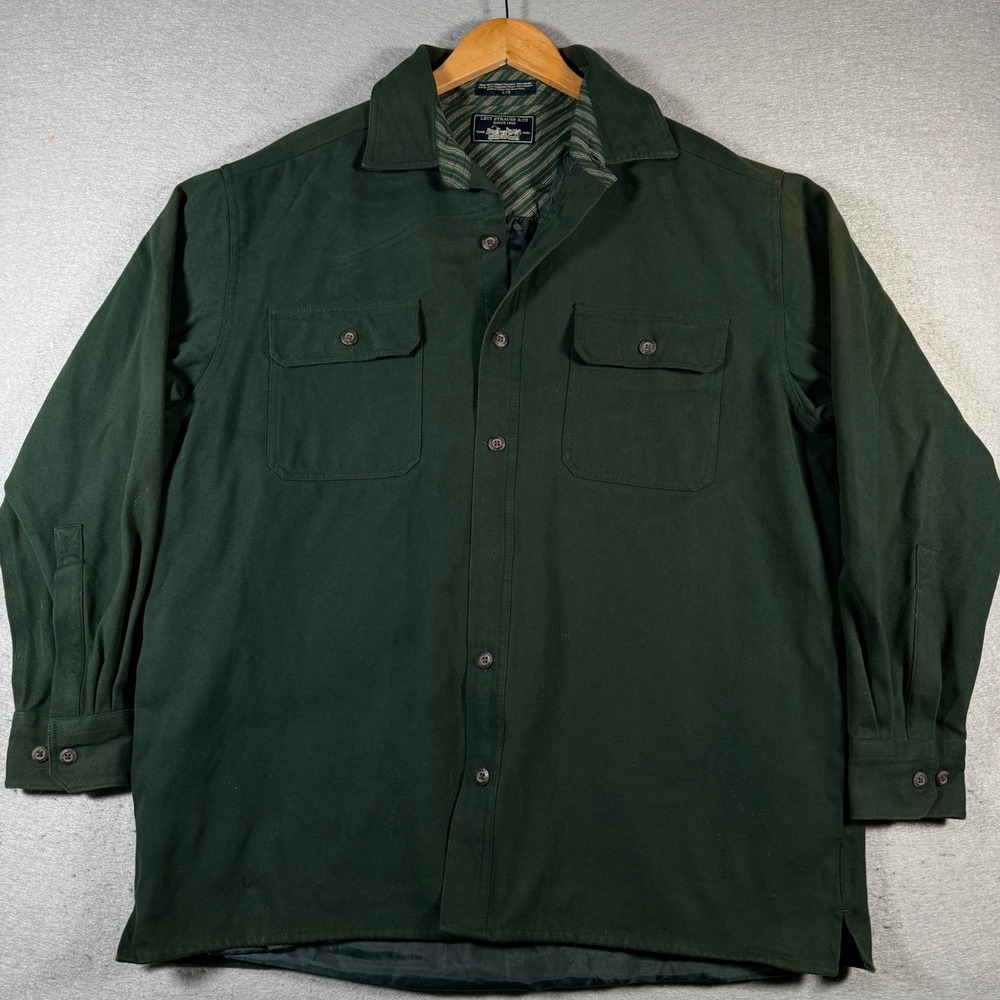 Signature Levi Strauss Mens Green Lined‎ Long Sleeve Button Down Shirt Large
